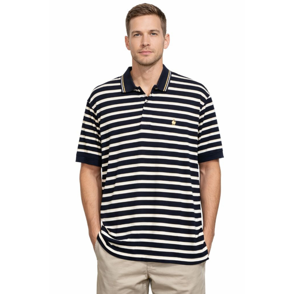 Brooks Brothers Slim Fit XXL Navy Stripe Polo Shirt 100% Cotton Classic Preppy